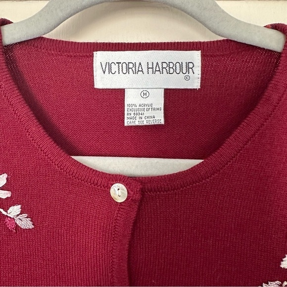 Victoria Harbour Vtg Cardigan Burgundy Beaded Cottagecore Granny Embroidery Sz M - Picture 7 of 12
